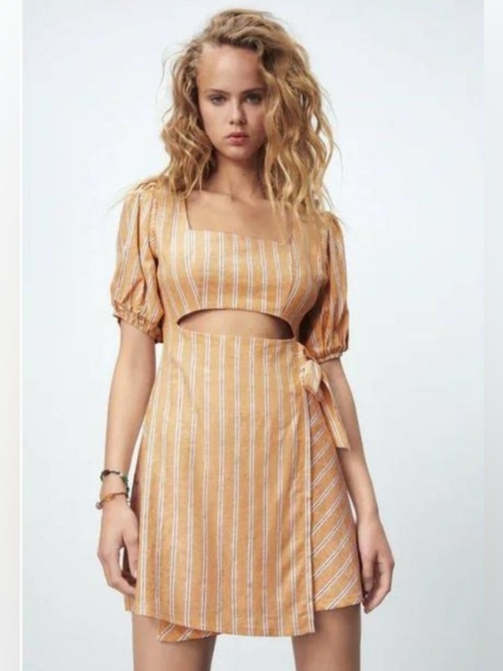 Zara linen blend striped cutout mini dress